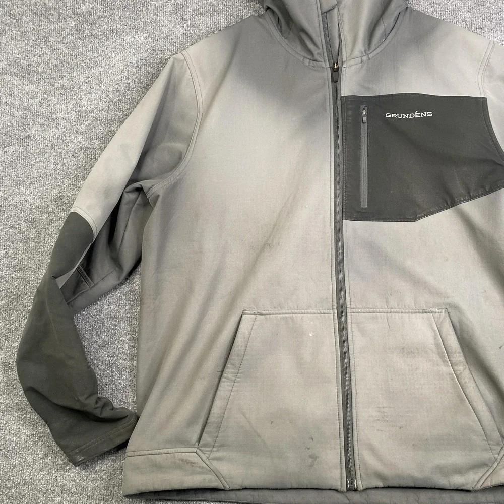 Grundens Jacket Mens XL Gray Hooded Softshell Fleece Lined Full Zip Workwear